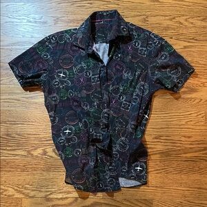 Stylish Black Graphic Button Down Shirt